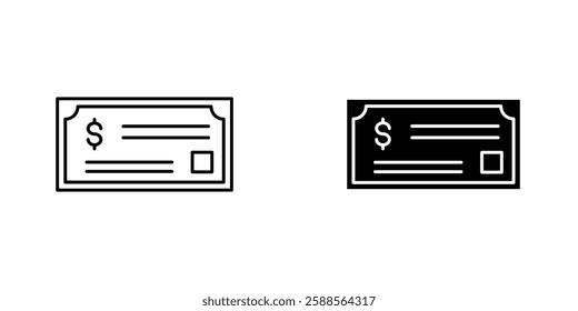 Money check vectors icons set in filled and strokes on white background