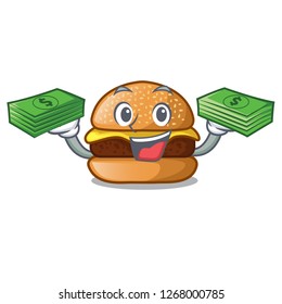 With money cheese burger located on plate cartoon