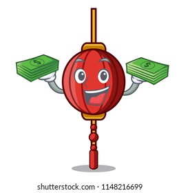 With money chinese lantern mascot cartoon