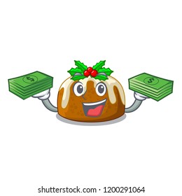 With money christmas pudding on dinning table cartoon