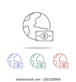 money in the circle of the earth icon. Elements in multi colored icons for mobile concept and web apps. Icons for website design and development, app development on white background