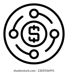 Vector de contorno de icono de círculo de dinero. Globo de cohetes. Luz de aplicación