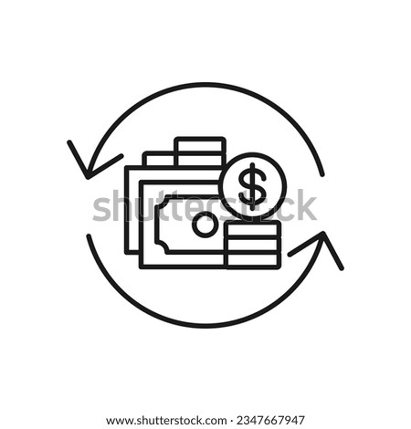 Money in circular arrow. Payment, refund icon line style isolated on white background. Vector illustration