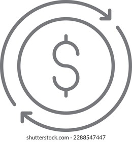 Money circulation Business icon with black outline style. money, finance, dollar, investment, payment, banking, deposit. Vector illustration