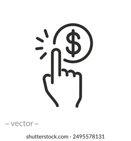 money click icon, finger presses, dollar coin, vector illustration, for website, app, ui