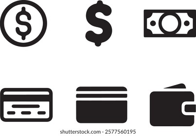 Money clipart icon set vector on white background.