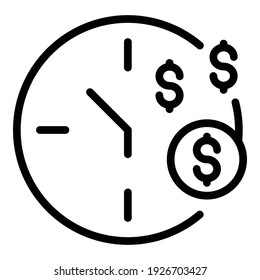 Icono de reloj de dinero. Icono del vector del reloj de dinero de contorno para el diseño web aislado en fondo blanco