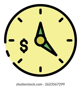 Icono de reloj de dinero. Esquema de reloj de dinero Vector icono de color plano aislado