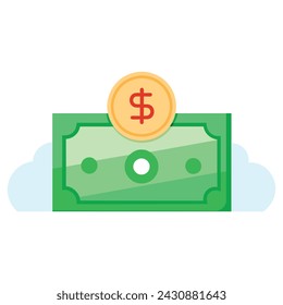 Money with cloud flat vector illustration on white background
