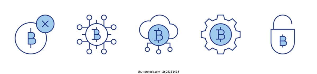 money, cloud, setting, lock, bitcoin. Bitcoin Icon vector illustration. Line Duotone style. Editable stroke
