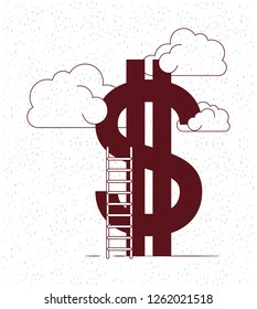 money with clouds and stairs