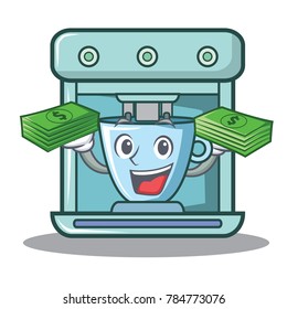 With money coffee maker character cartoon