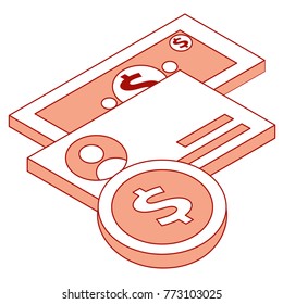 money coin credit card and banknote isometric