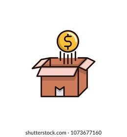 money coin float over opened box vector icon