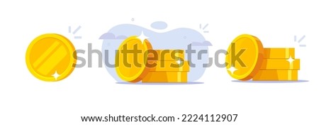 Money coin gold icon vector 3d or flat golden penny cash pile heap cartoon graphic isolated illustration, drawn closeup metal cent treasure for game or casino closeup editable clipart image set