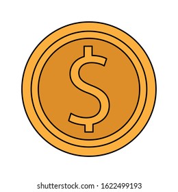 money coin icon over white background, colorful design, vector illustration