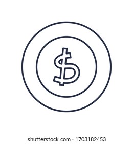 money coin icon over white background, line style, vector illustration