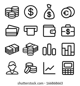 Money and coin icon set in ios7 style. Vector illustration.