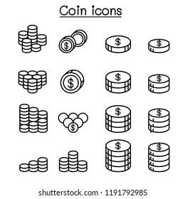 Money & Coin icon set in thin line style