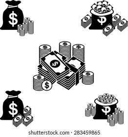 Money and coin icon set, Vector illustration