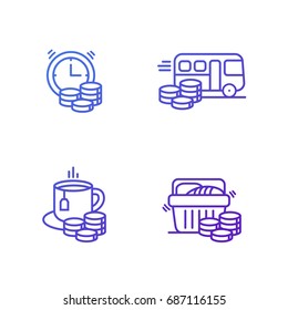 Money and coin icon set. Vector illustration.
