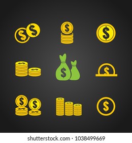 Money and coin icon set.Vector
