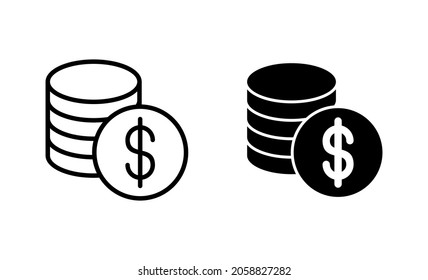Money coin icons set. money sign and symbol. Dollar Money coin Icon