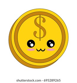 Money coin isolated kawaii cartoon