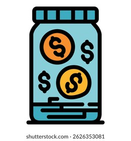 Money coin jar icon. Outline money coin jar vector icon color flat isolated