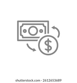 Money and coin line icon. Cashflow or money transfer symbol. Vector illustration.