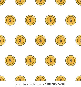El Patrón De La Moneda Moneda Sin Margen En Un Fondo Blanco. Ilustración de vectores temáticos de monedas de oro