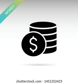 Money coin solid Icon on white background. Vector isolated element.
