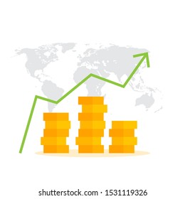 Money coin stack and business graph ,investment and saving concept on green