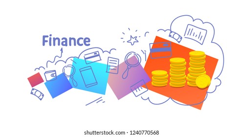 money coin stack dollar sign finance concept sketch doodle horizontal isolated flat