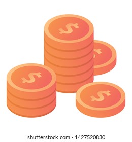 Money coin stack icon. Isometric of money coin stack vector icon for web design isolated on white background