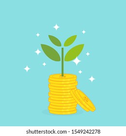 Money coin stack with leaf  vector business for investment 