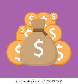 money coin stacked money bag flat. svg