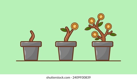 Money coin tree in pot. Business or investment growth tree concept, vector illustration in flat design.