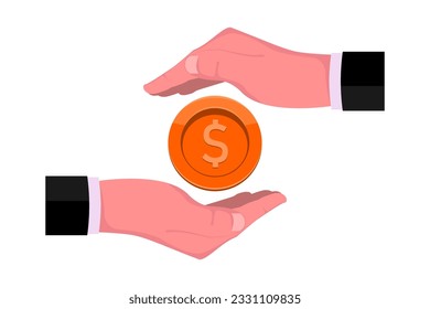 Money coin in two hand on isolated background, Digital marketing illustration. svg