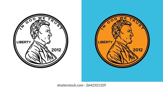 Moeda de dinheiro EUA, 1 centavo Penny Presidente Moeda, Coletar, Sucesso de negócios, Logo de elemento de design de dinheiro, Arquivos de vetor para cricut