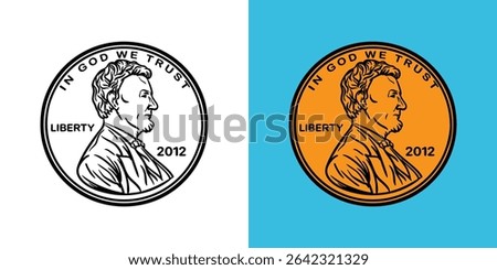 Money Coin US, 1 Cent Penny President Currency, Collecting, Success Business, Cash Design Element Logo, Vector Files for Cricut