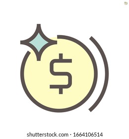 Money coin vector icon design for financial graphic design element, 48X48 pixel perfect and editable stroke.