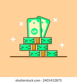 Money With Coin Vector Icon Illustration. Flat Cartoon Style Suitable for Web Landing Page, Banner, Flyer, Sticker, Card, Background