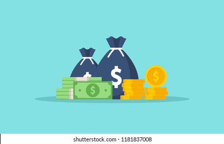 Money. Coins and banknotes. Cash money. Flat style Vector illustration