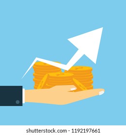 Money coins. Business elements with graph. Vector illustration. Concept for financial growth.
