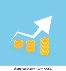 Money coins. Business elements with graph. Vector illustration. Concept for financial growth.