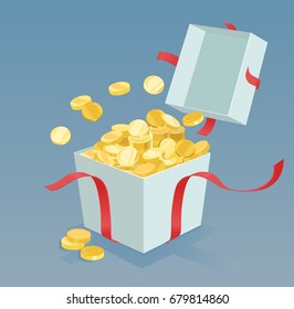 Money coins coming out of the gift box