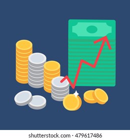 Money and coins. Commerce concept and store symbol. Vector