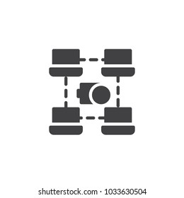 Money coins and computer network vector icon. filled flat sign for mobile concept and web design. Virtual money internet transfer simple solid icon. Symbol, logo illustration.