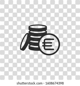 money coins euro icon. Black symbol on transparency grid